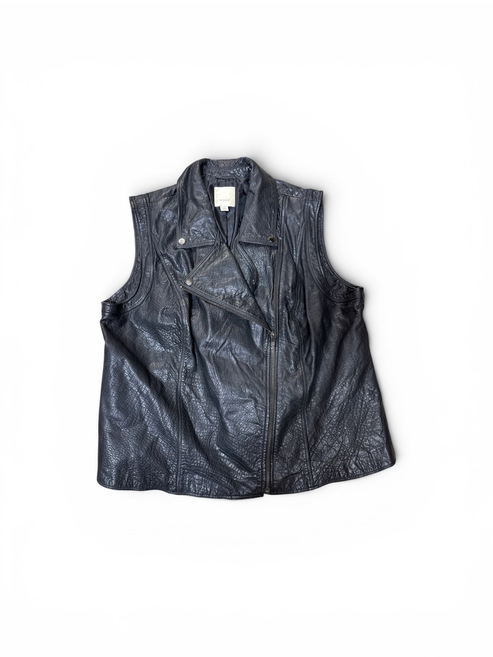 Sejour Women’s Black Genuine Leather Vest Plus Size 22W Zip Front Lined Classic